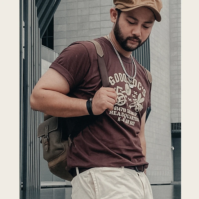 阿美咔叽重磅美式复古字母印花半袖体恤 男士纯棉圆领短袖t恤夏季