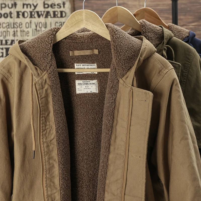 冬季保暖工装棉服户外N1甲板服潮流连帽加绒加厚棉衣男羊羔绒外套