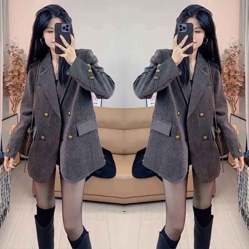 2025雪尼尔西装外套女2025秋冬新款轻奢韩版宽松百搭美拉得西服