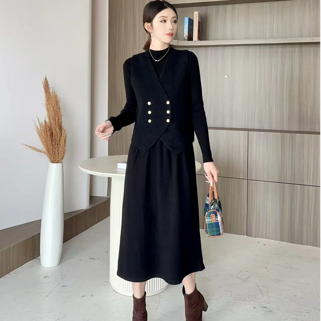 新款小香风马甲连衣裙两件套88807#