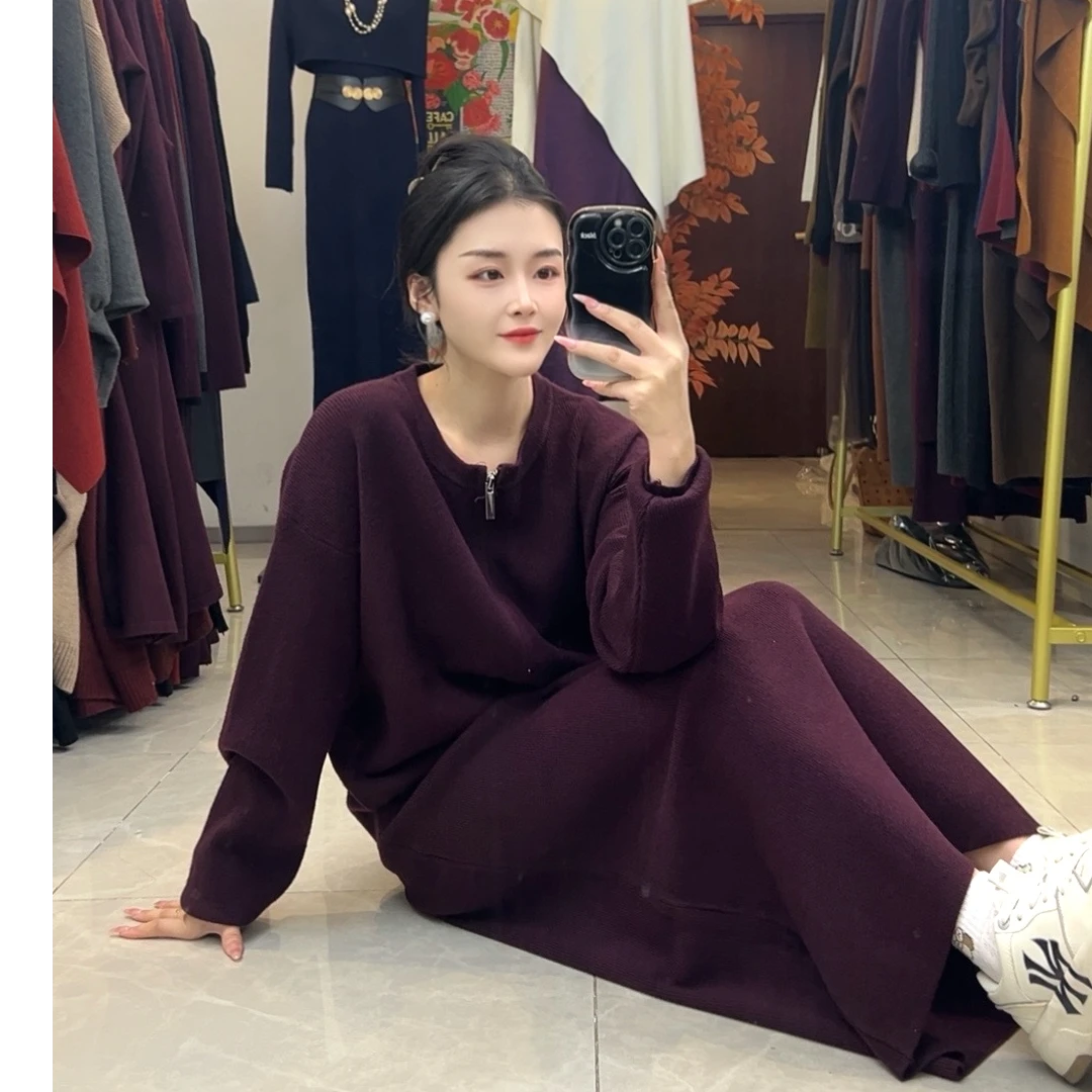 【红人上新】秋冬休闲针织长袖两件套上衣加半裙#19608
