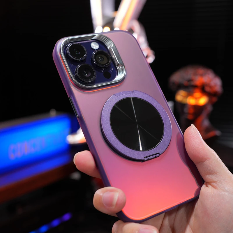 360度旋转支架适用苹果15/14/12/13promax手机壳磁吸炫彩iphone套