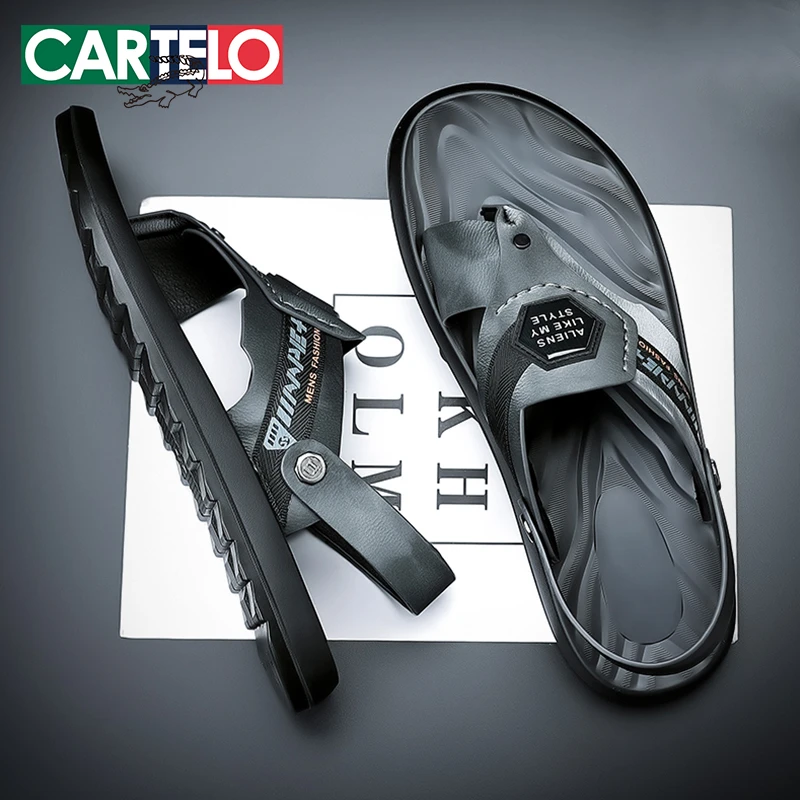 CARTELO/卡帝乐鳄鱼男鞋潮流时尚休闲户外防滑夹趾男士凉鞋沙滩鞋