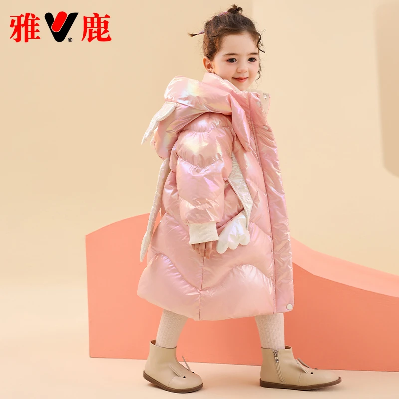 雅鹿女童宝宝羽绒服婴幼儿2023新款女孩子小童冬季加厚中长款外套