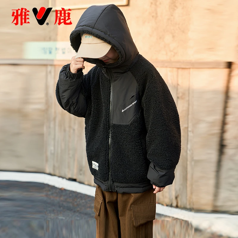 雅鹿两面穿痞帅儿童羽绒服男女童2025新款大童中长款洋气加厚外套