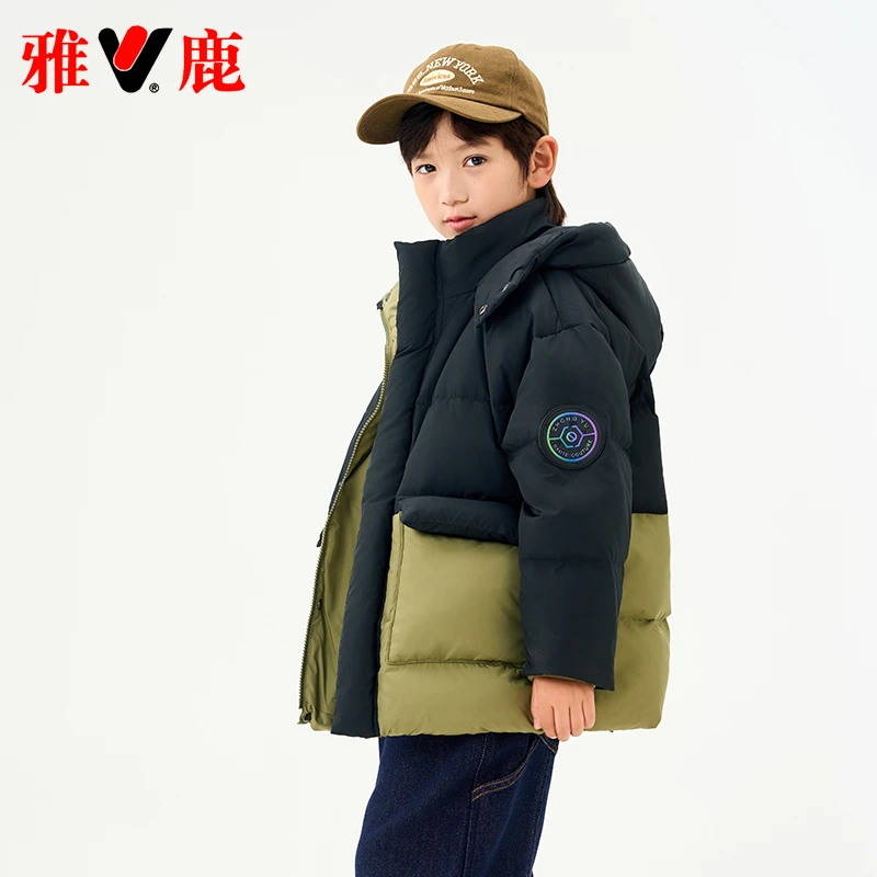 雅鹿儿童羽绒服冬季2023新款男童男款中大童保暖加厚短款外套冬装