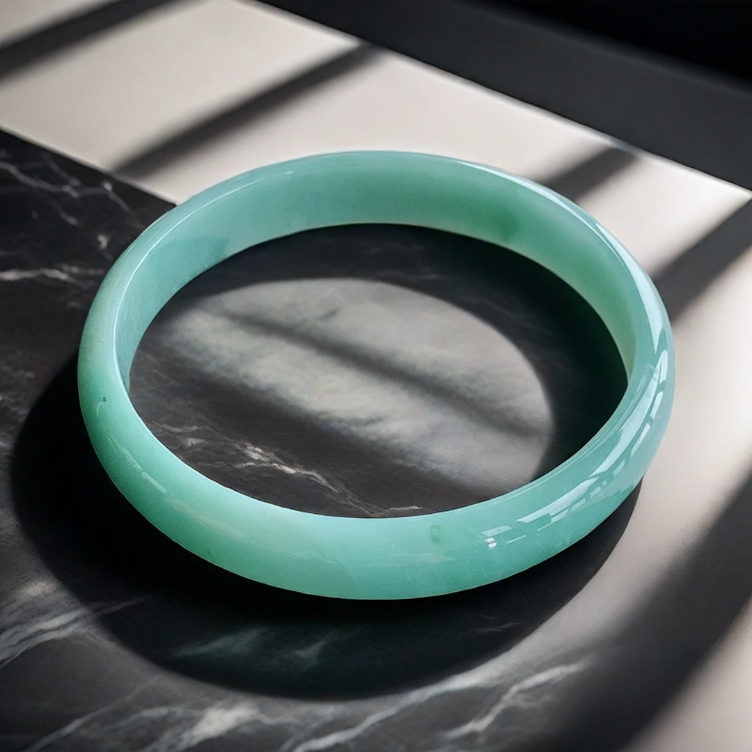 52圈天然a货翡翠手镯时尚平安镯女款百搭细正圈浅蓝色玉镯子