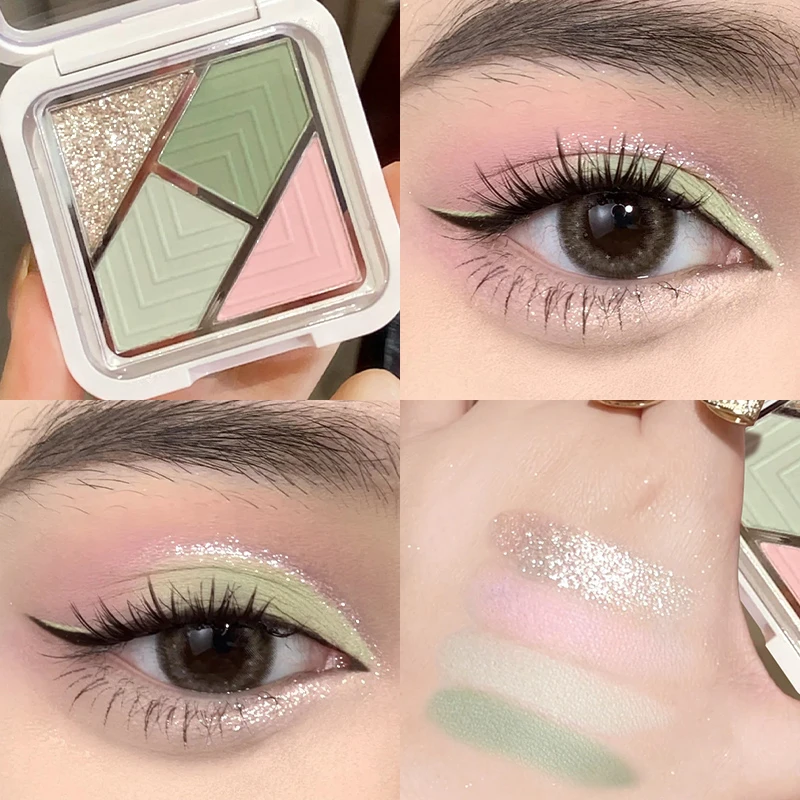 2024新款四色低饱和薄荷绿眼影盘珠光细闪绿色彩春天平价小众品牌