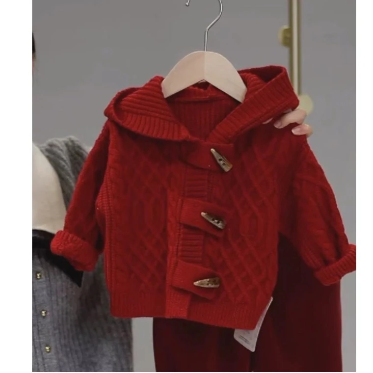 男女童毛衣针织衫外出带帽秋冬款打底衫婴儿冬季潮女童长袖上衣