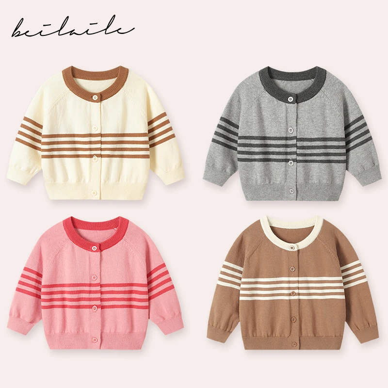 【运动条纹毛衣 小乐妈咪】周岁婴儿上衣服春秋装百日外出宝宝毛衣