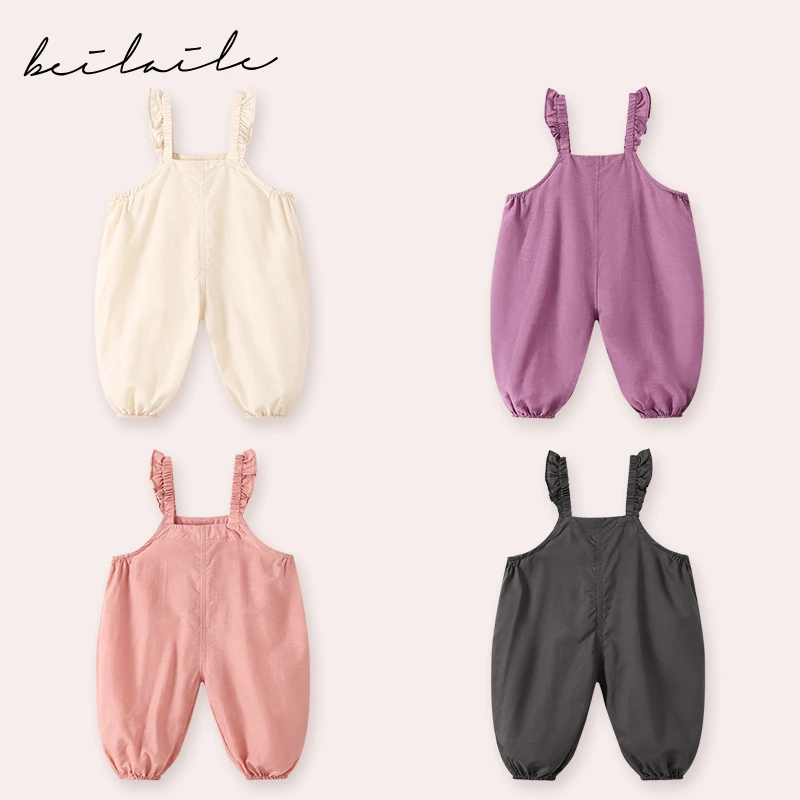 【莱赛尔花边背带裤 小乐妈咪】宝宝背带裤春夏女童秋季小婴儿背