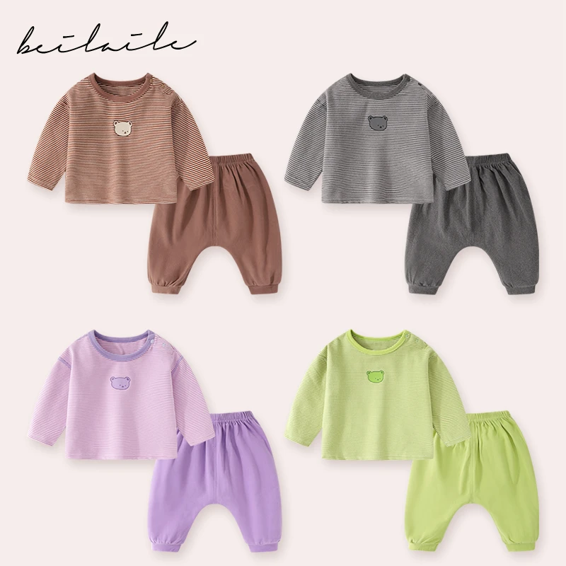 婴儿春秋宝宝长袖睡衣儿童休闲两件套装男女童秋款小童