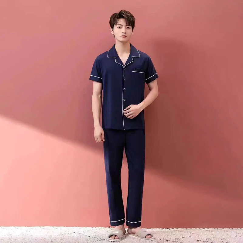 现货!睡衣睡裤男士家居服套装全棉短袖长裤宽松大码BB131舒适柔软