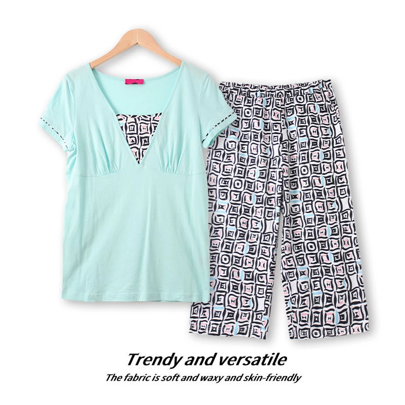 睡衣睡裤女士家居服套装短袖中裤休闲AA298亲肤透气宽松