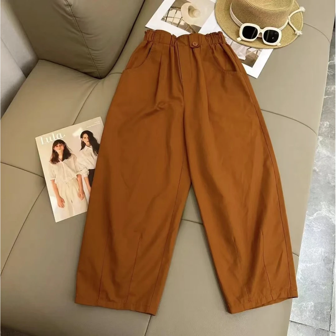 100纯棉秋季百搭高腰简约韩系显瘦直筒九分裤