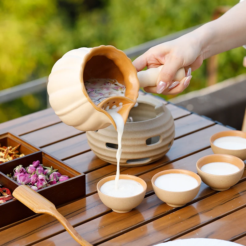 金瓜罐罐陶土煮茶器茶壶煮奶茶侧把围炉煮茶壶手工陶瓷煮茶器陶瓷
