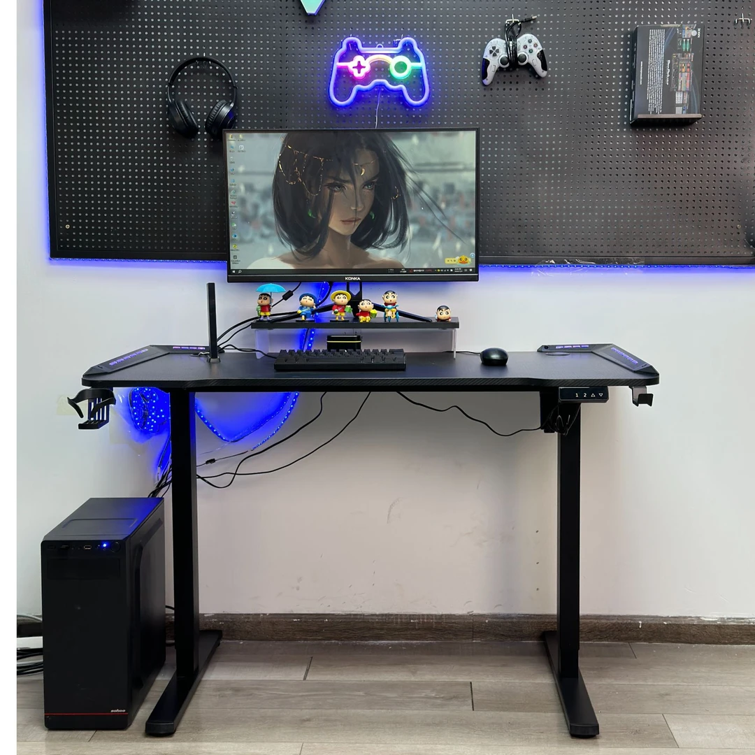 电动升降桌电竞桌升降桌电动游戏桌RGB灯光家用办公桌稳定