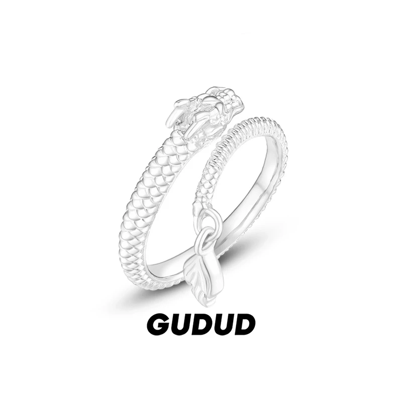 925银戒指 S925纯银神龙摆尾戒指男士可调节龙年本命年痞帅单身戒