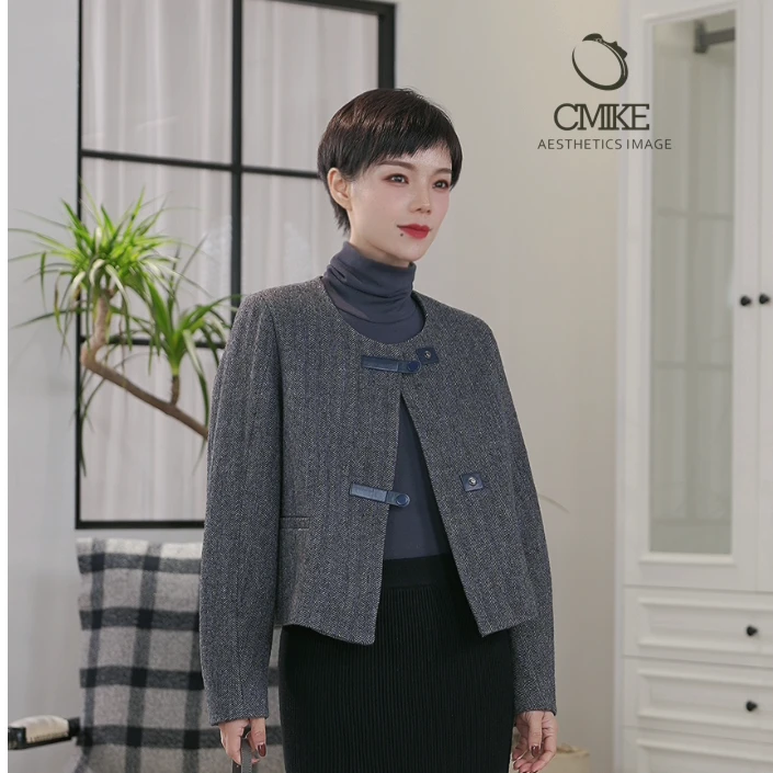 【橙蜜客】意式轻奢 秋冬时尚知性通勤双面呢人字纹外套2353W000679