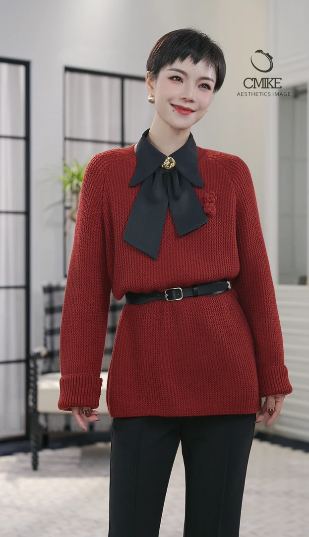 【橙蜜客】红河谷花朵毛衫 轻奢波浪纹时尚针织毛衫 2354M000962