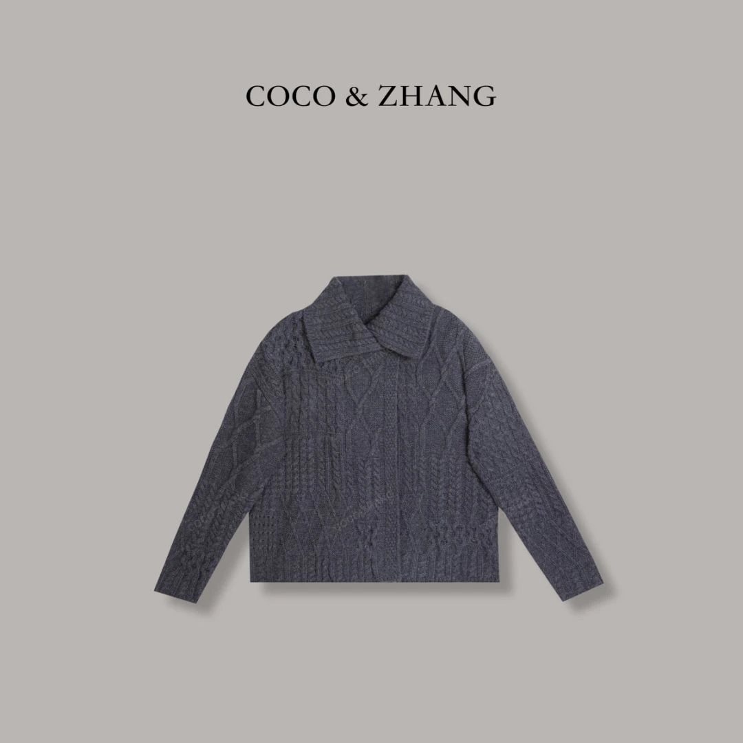 COCO ZHANG YXD【枯木生花】麻花翻领针织开衫 24835 Hi Fortune