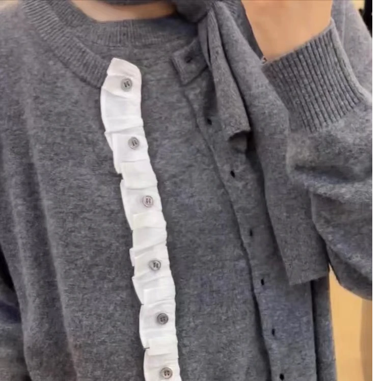 ZHANG&MMT 2024新款时尚百搭宽松韩版木耳边长袖开衫 8813011