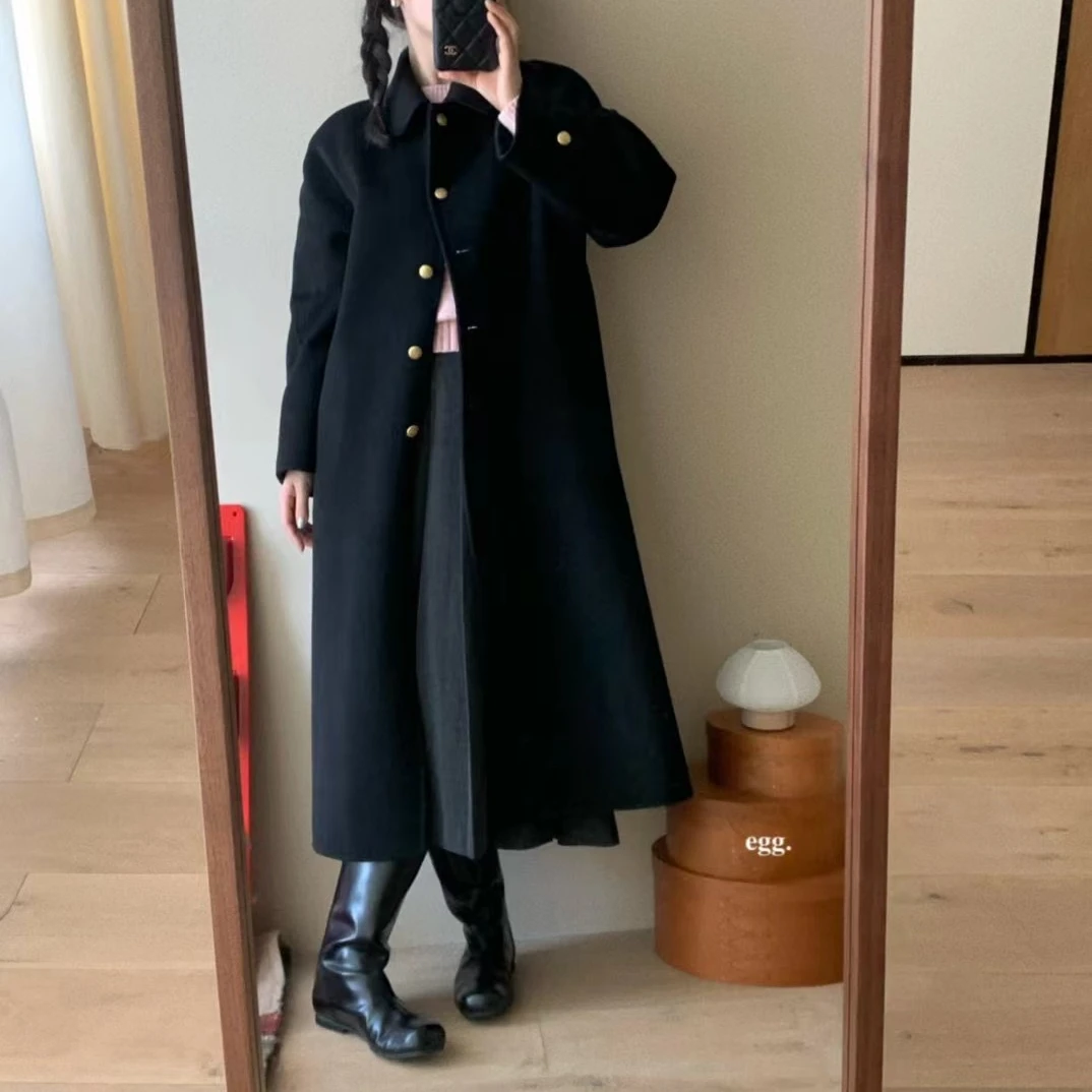 ZHANG&E1 秋冬新款韩版宽松显瘦金扣中长款大衣 1073