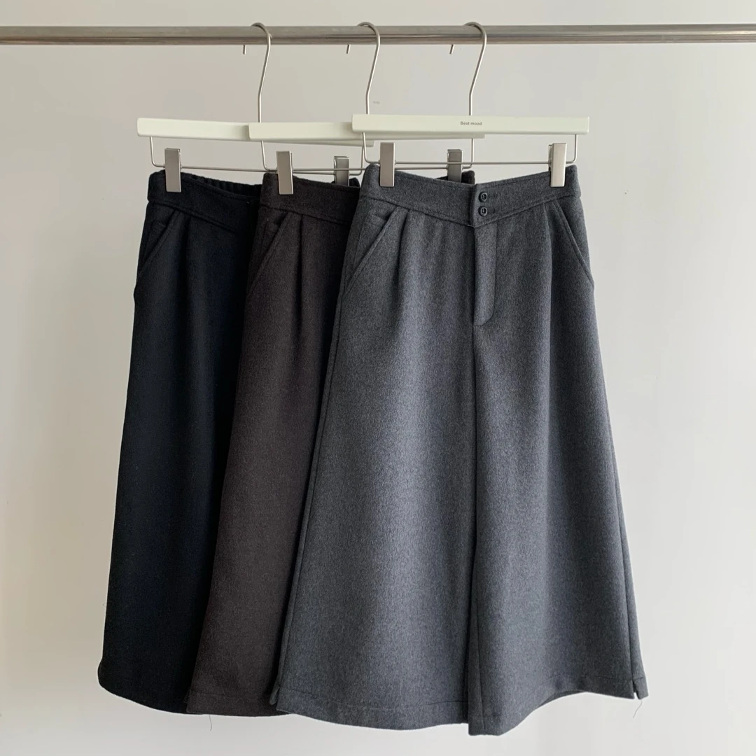 ZHANG&B2 韩版高腰百搭加厚毛呢阔腿直筒裤 68387