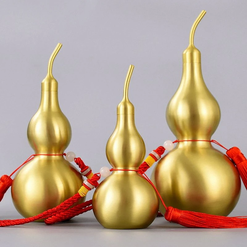纯铜葫芦摆件拉丝面开口八卦葫芦挂件办公室店铺新房风水装饰摆放