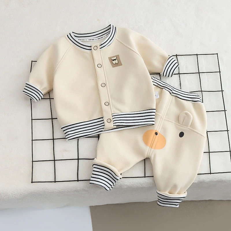 春秋季宝宝pP裤套装条纹奥利绒高腰屁屁裤套装儿童外套裤子小童潮