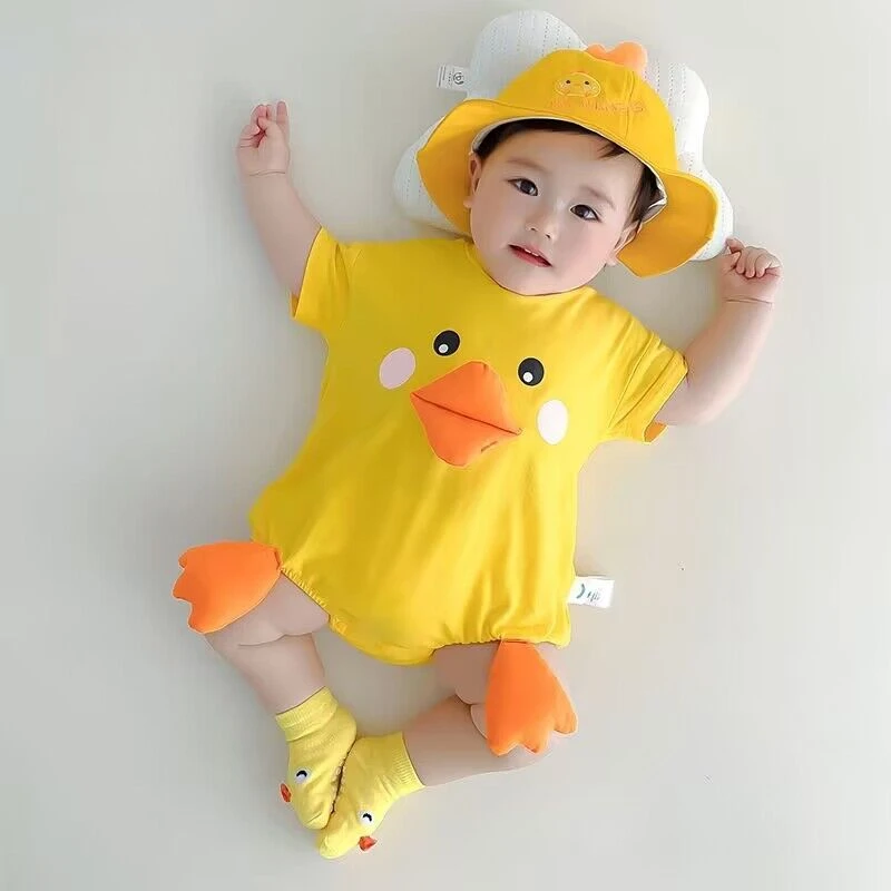 婴儿夏季包屁衣短袖纯棉连体衣哈衣男宝宝衣服夏装可爱超萌小黄鸭