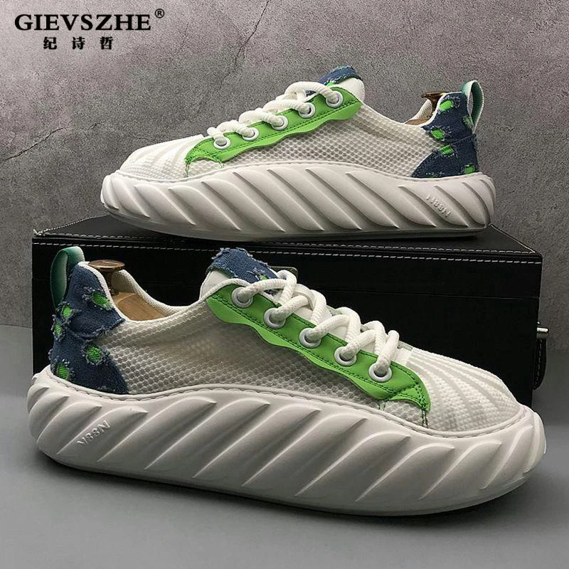 GIEVSZHE/纪诗哲欧洲站男鞋厚底小白鞋夏季网面透气面包鞋男士百