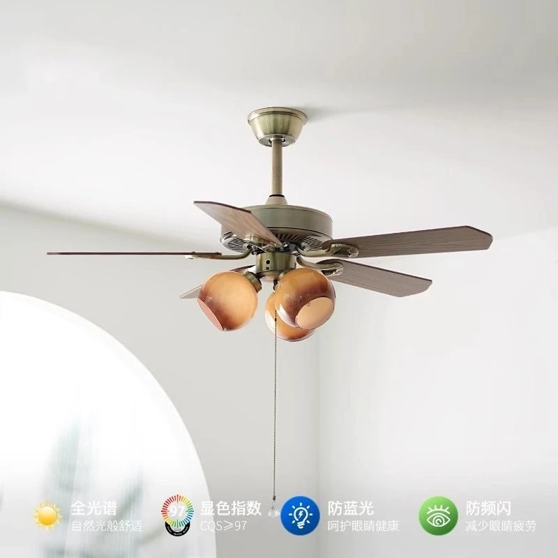 2024新客厅风扇灯法式中古风复古吊灯卧室书房餐厅一体静音吊扇灯