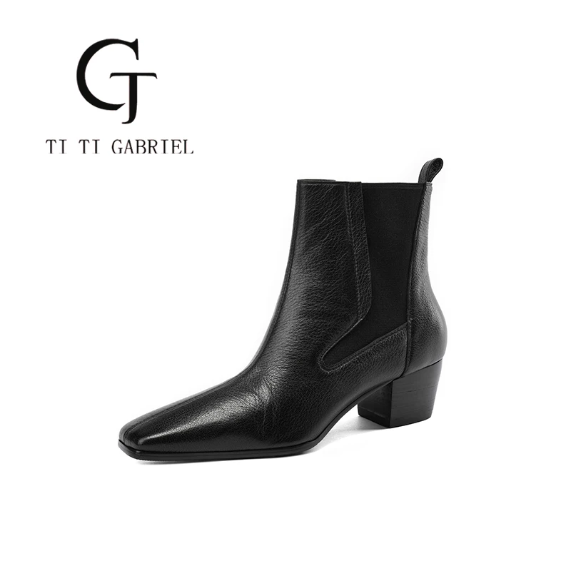 【TTG】2024年秋冬气质女神方头低跟女士短靴子爆款2024新款9919