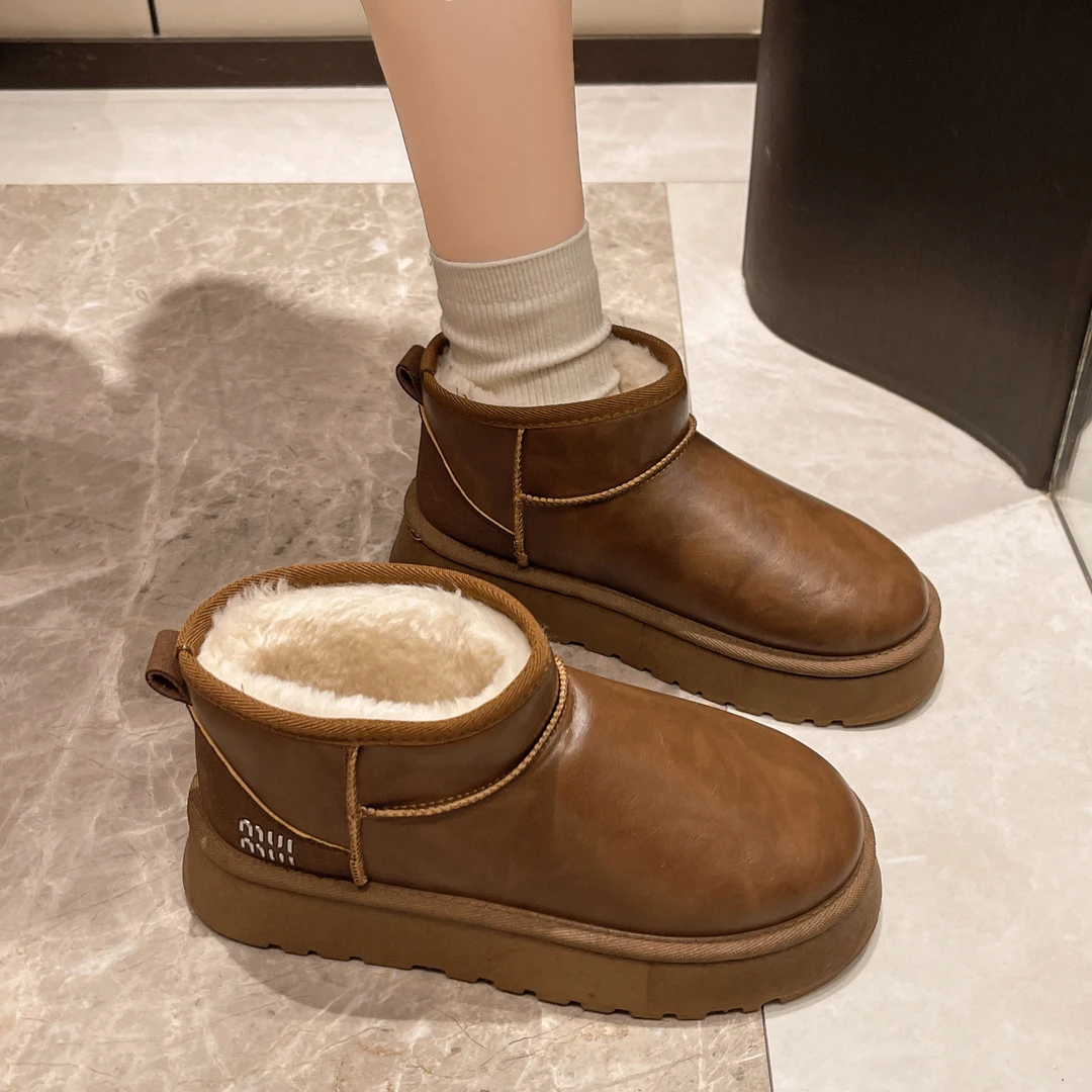 松糕厚底雪地靴女款2024新款冬季防水短筒增高棉鞋保暖加绒面包鞋