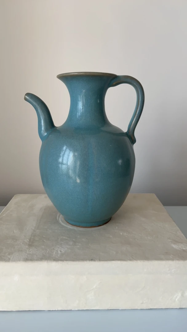 禹州窑手工青瓷执壶釉水温润器型规整陶瓷工艺品蓝色蓝釉