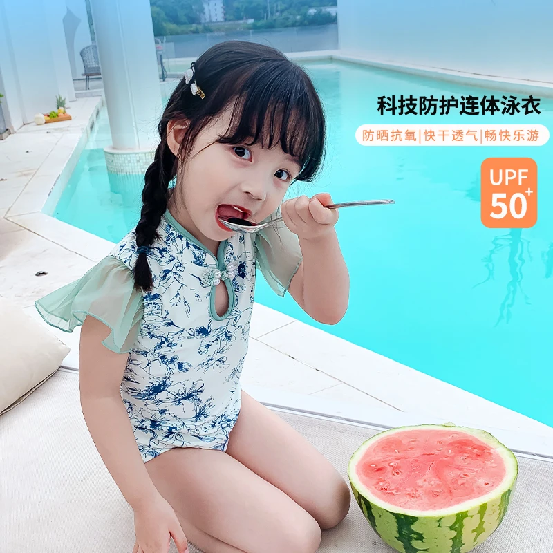 水手宝宝设计师原创夏季户外女童游泳显瘦遮肉款洋女童款泳衣3513