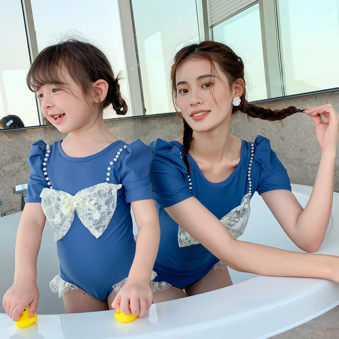 儿童公主泳装女童亲子宝宝连体泳衣蕾丝游泳夏季女孩温泉泳衣3015