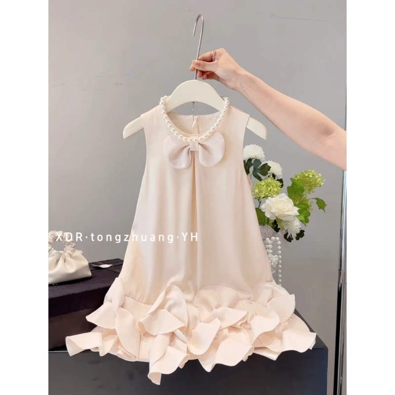尤画夏季轻奢走秀宝宝演出服女童超仙夏季款香槟玫瑰花瓣裙 66457