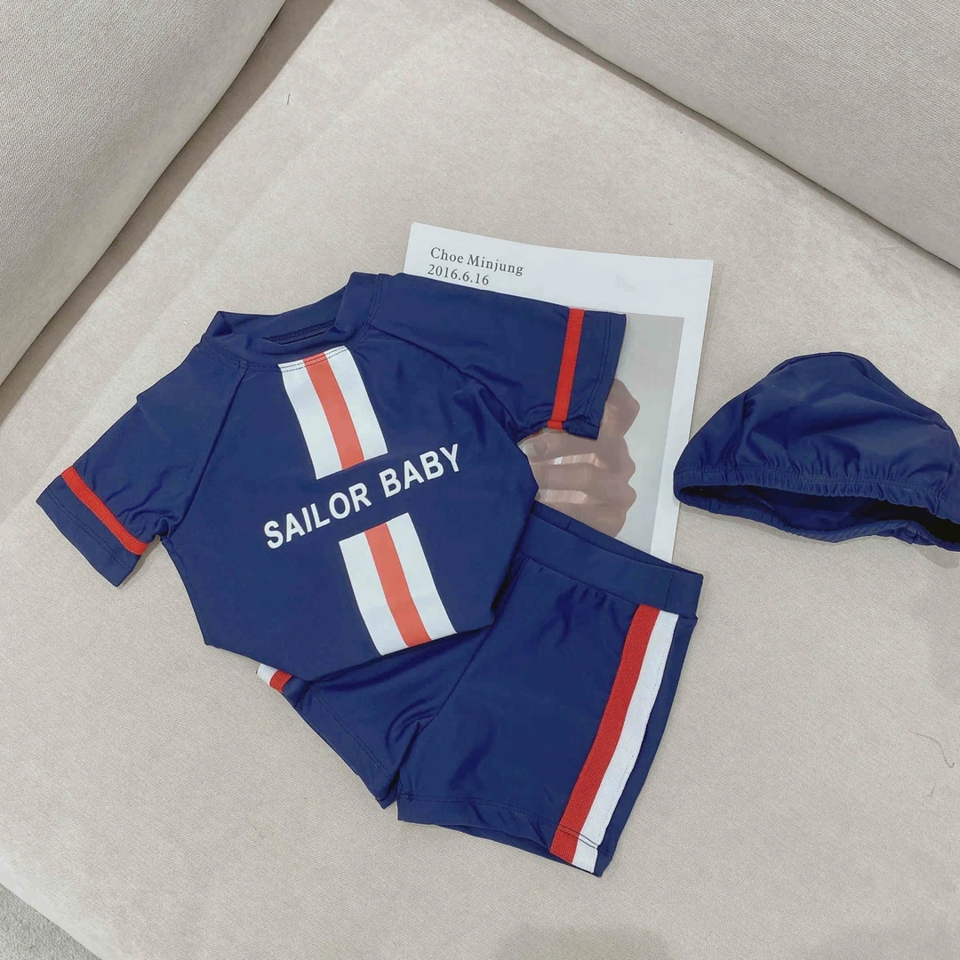 【水手宝宝】设计师原创高端设计夏季户外洋气条纹分体泳衣3126