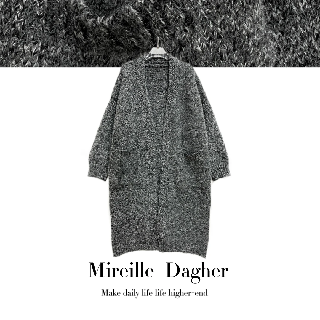 米莱Jiaer/秋冬新款慵懒风长款宽松大口袋针织毛衣开衫5011