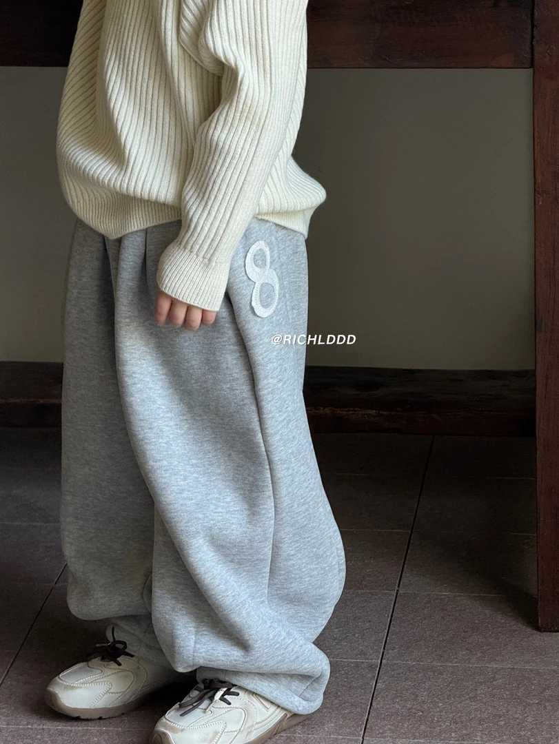 【现货】卤蛋童装：费尔岛冬日 加绒8号灰色重磅羊驼卫裤男女童1155