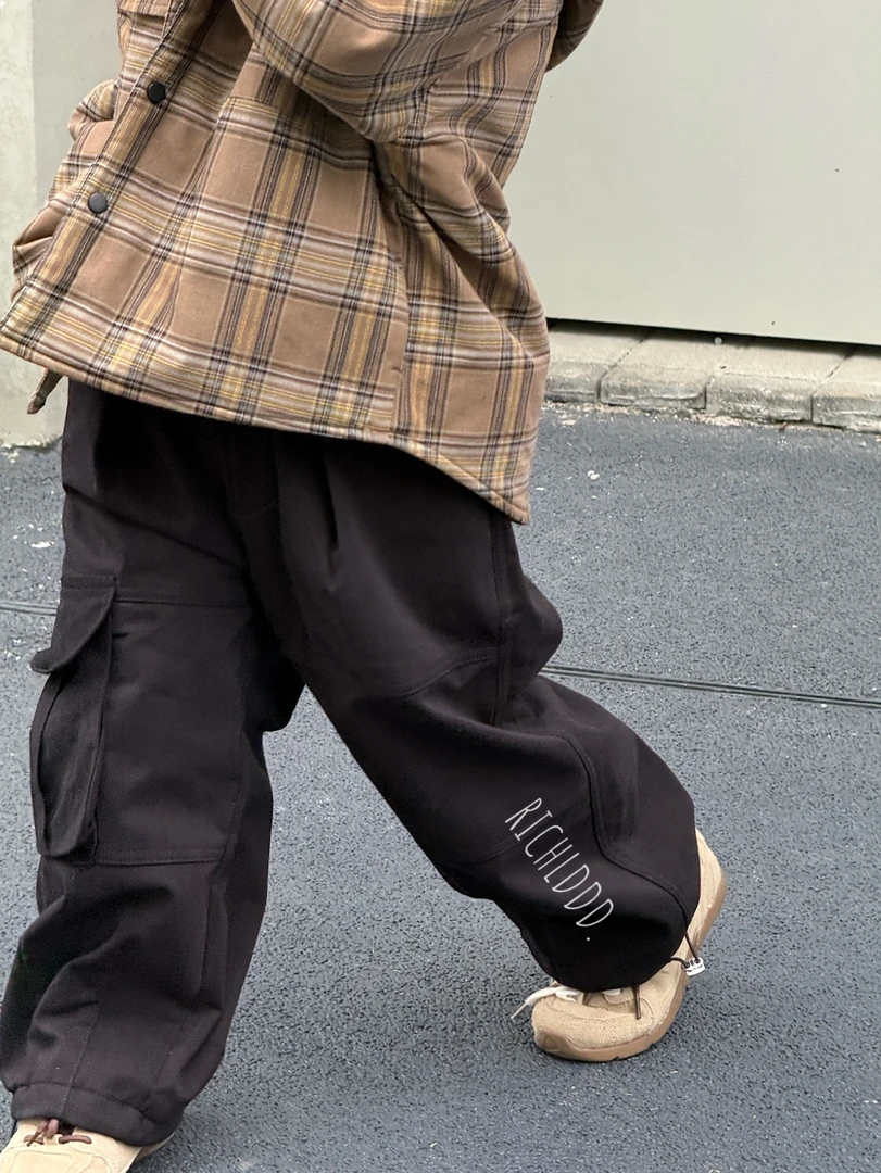 【现货】卤蛋童装：慕尼黑夜 高定黑色工装裤直筒薄绒5558