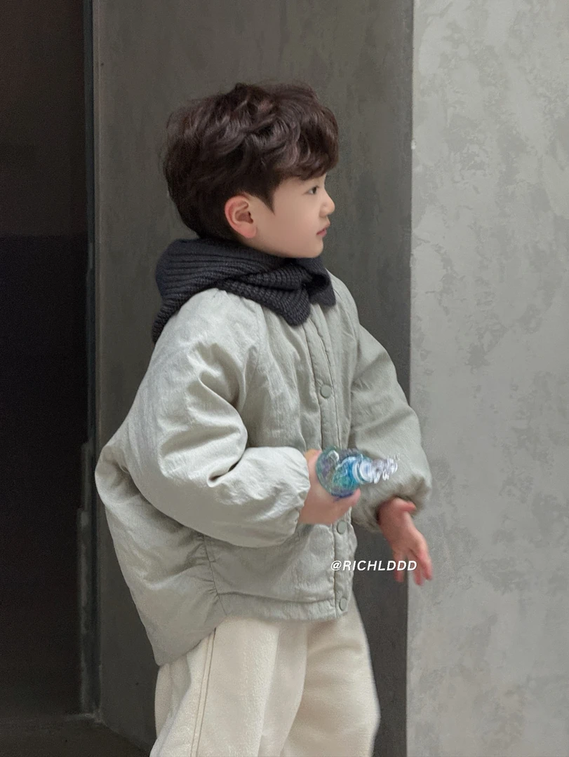 卤蛋童装：雪山奶冻 豆绿色带毛线帽棉服韩系男女童LD1193