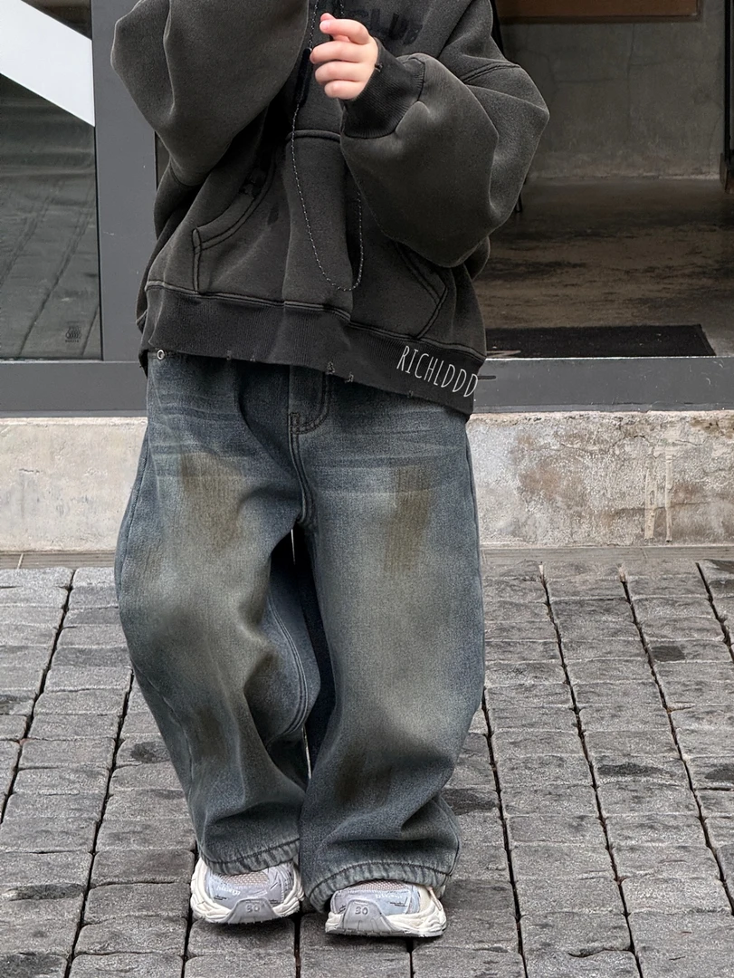 卤蛋童装：脏脏神裤 美式加绒冬款重磅直筒裤男女童