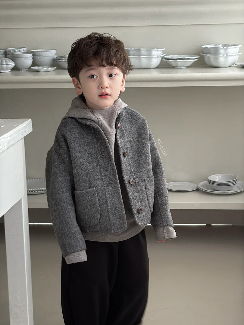 【特价】卤蛋童装：秀场高定 秋冬羊毛外套韩版小众廓形男女童1115