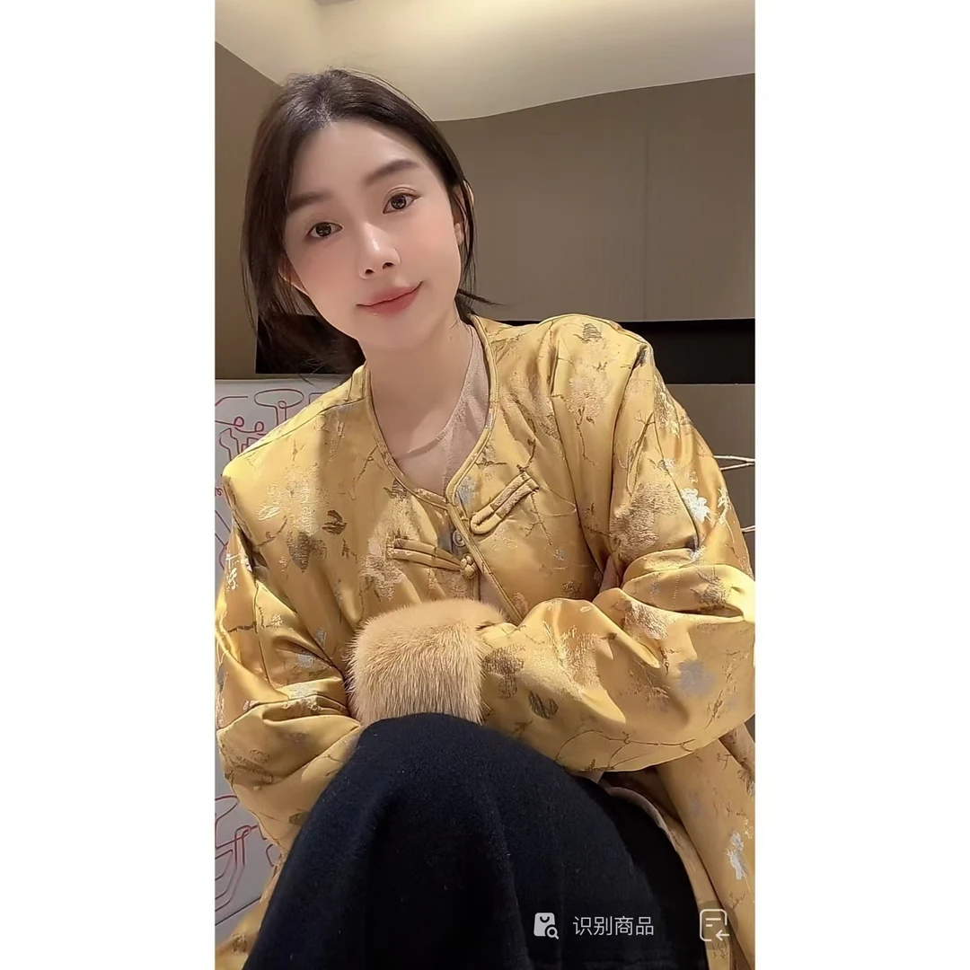 ZHUIMU.【春和景明】新中式国风重工提花拼接水貂毛棉外套ZM7958