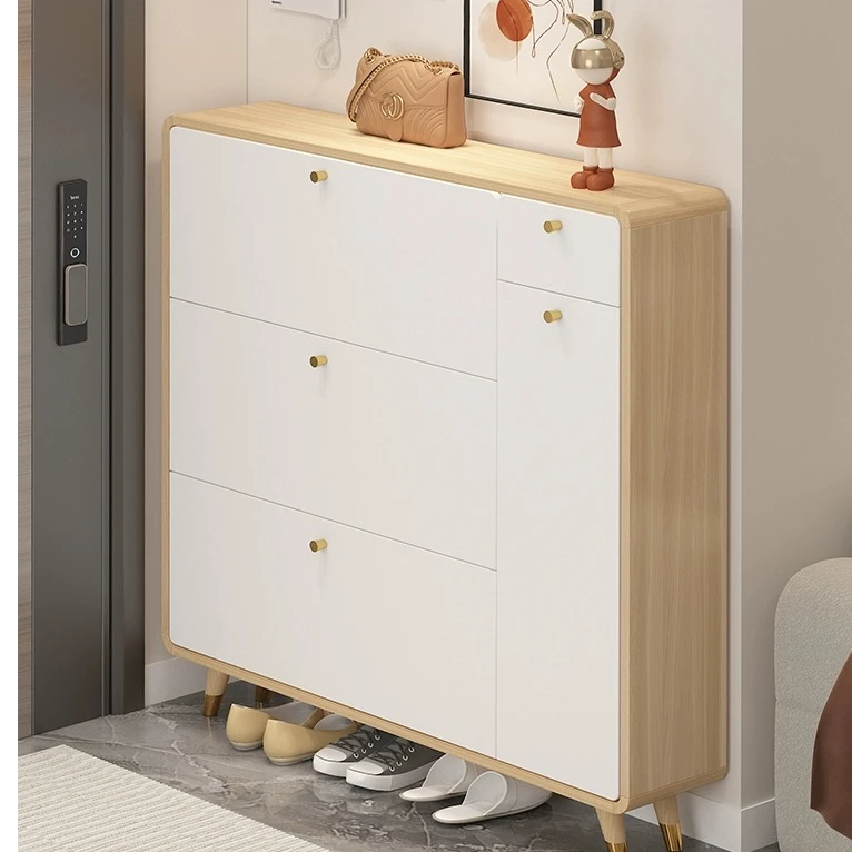 原木四门实木超薄鞋柜家用门口入户大容量多层储物柜一体鞋柜家用