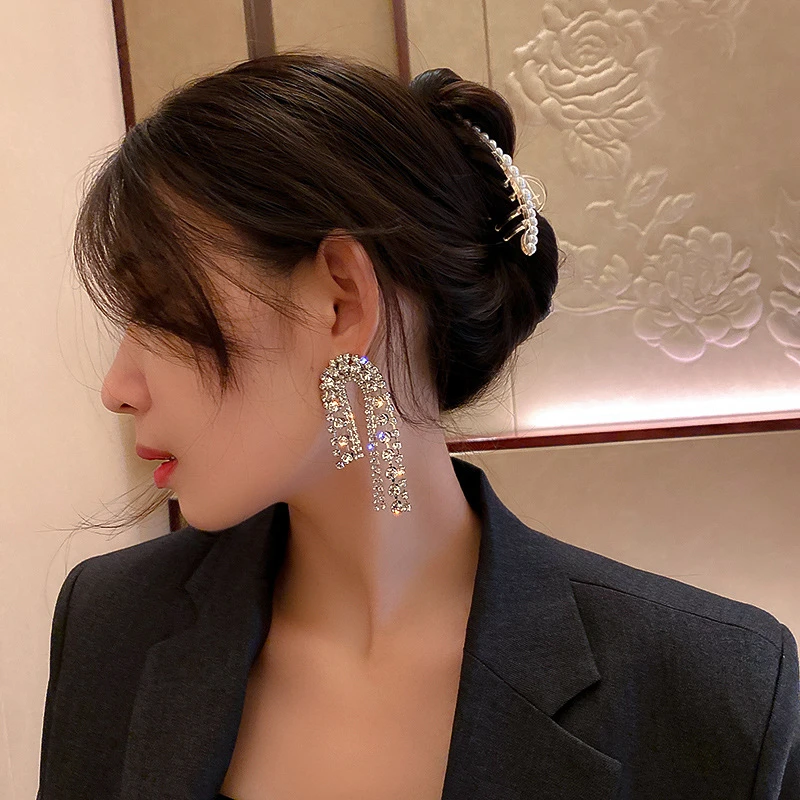 银针满钻不规则耳环欧美时尚夸张个性流苏耳坠简约耳饰女