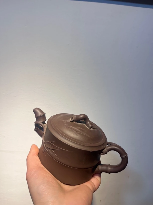 竹节紫砂壶300cc紫泥半手工制作
